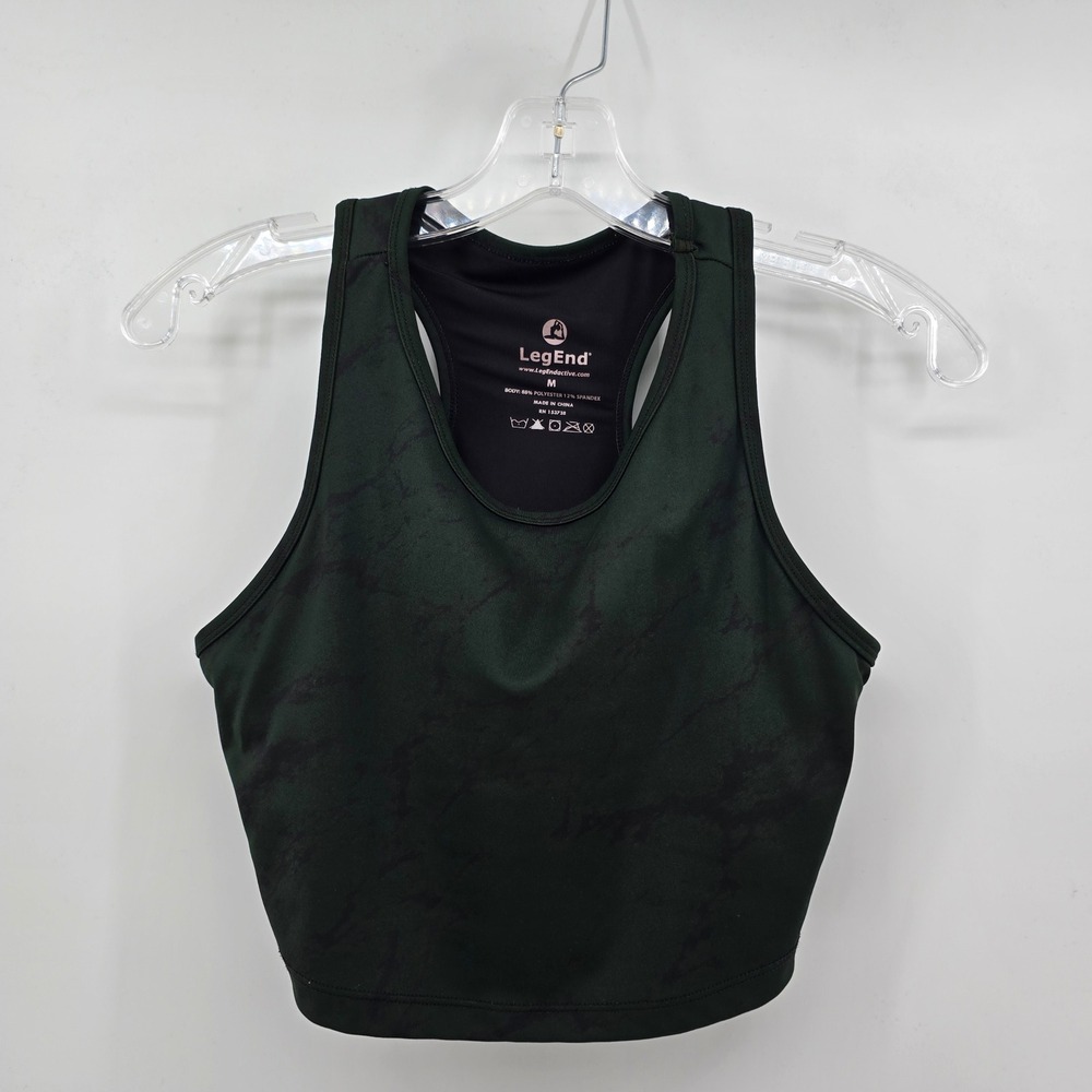LegEnd Womens Medium Longline Sports Bra Racerback Green Marble Workout